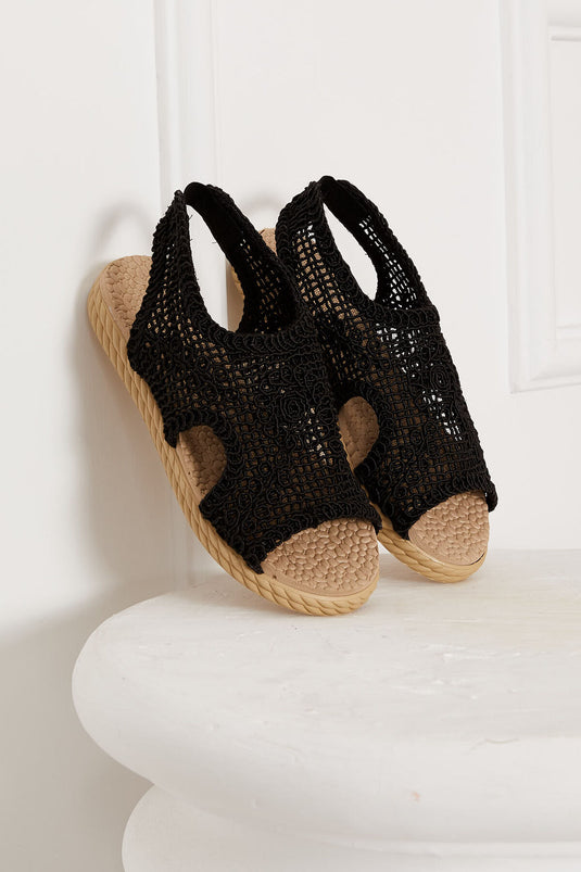 Sandales tricotées élastiques détaillées noires