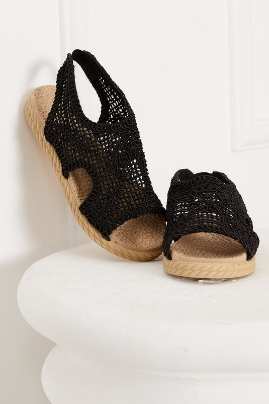 Sandales tricotées élastiques détaillées noires