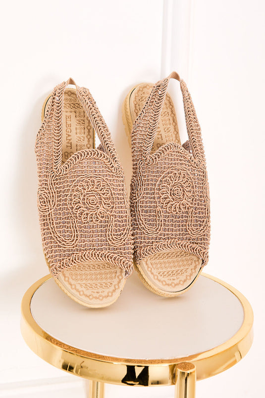 Lastik Detaylı Örme Sandalet Vizon