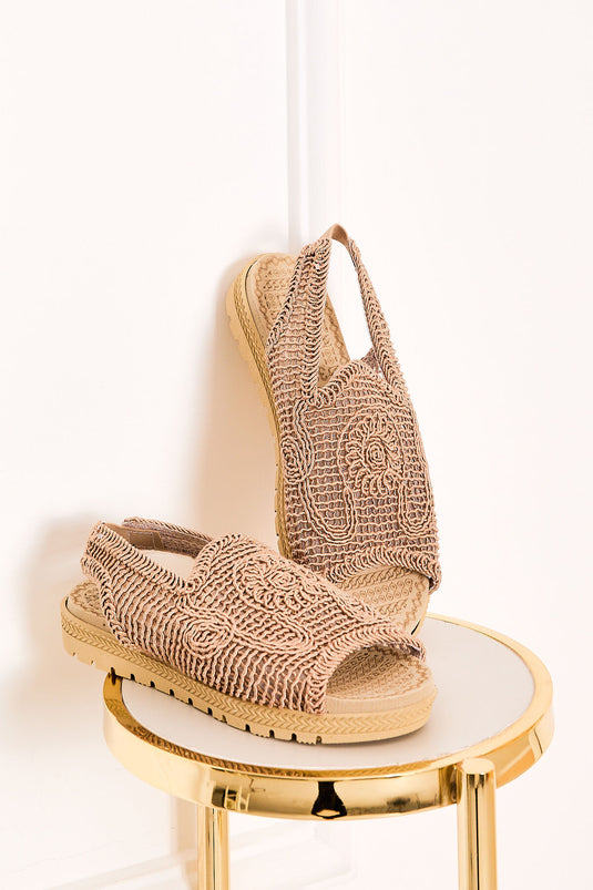 Lastik Detaylı Örme Sandalet Vizon