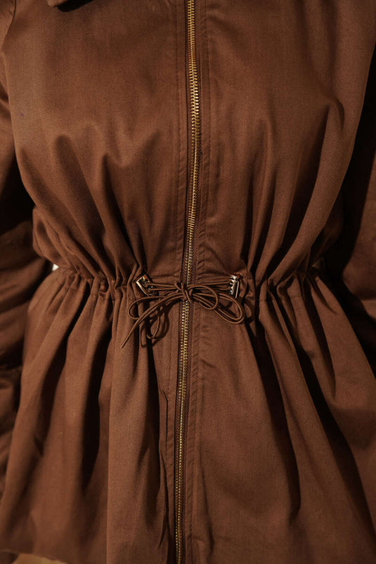 Jacke mit Gummibund, Tunnelzug und Reißverschluss, Kastanienbraun