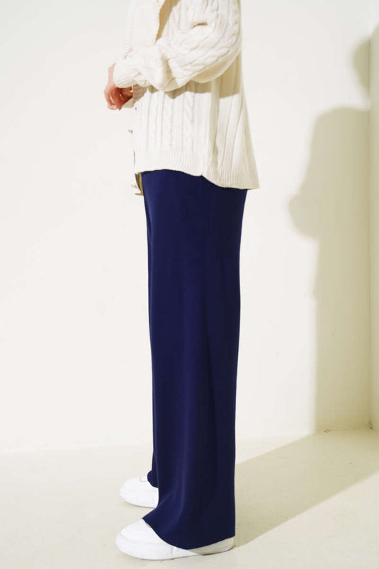 Elasticated Navy Knit Pants