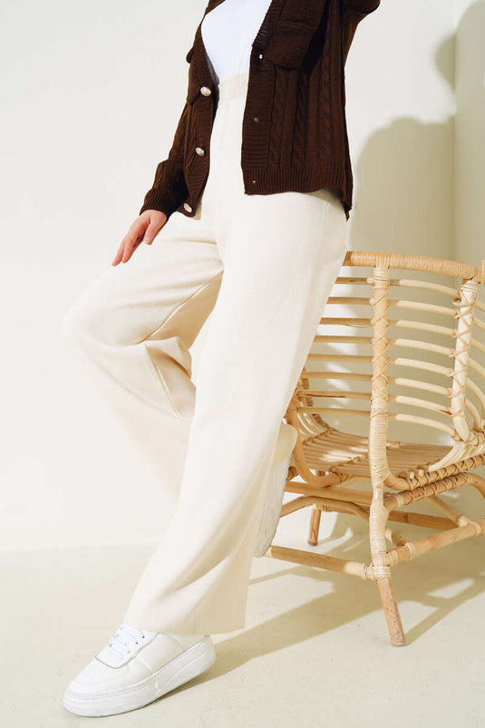 Elastic Pique Knit Trousers Stone