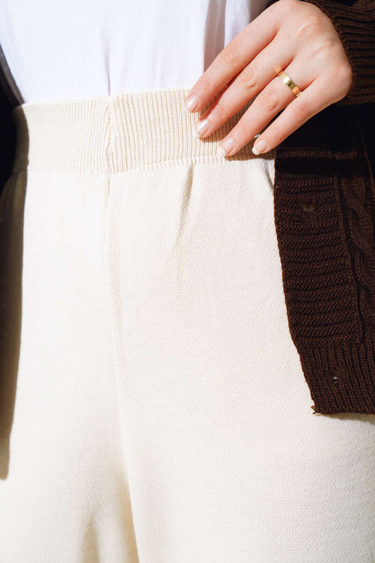 Elastic Pique Knit Trousers Stone