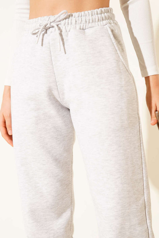 بنطال رياضي بثلاثة خيوط مع حزام خصر مطاطي، رمادي فاتح