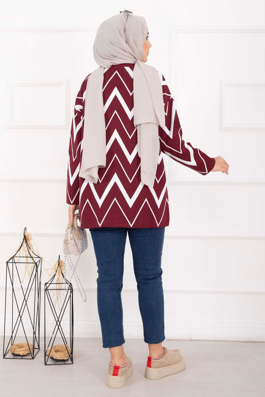Pull en tricot Lavin à motif zigzag bordeaux