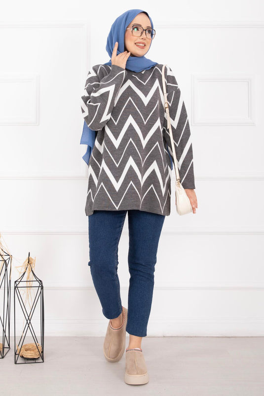 لافين زيكزاك ديزين تريكو كازاك رمادي