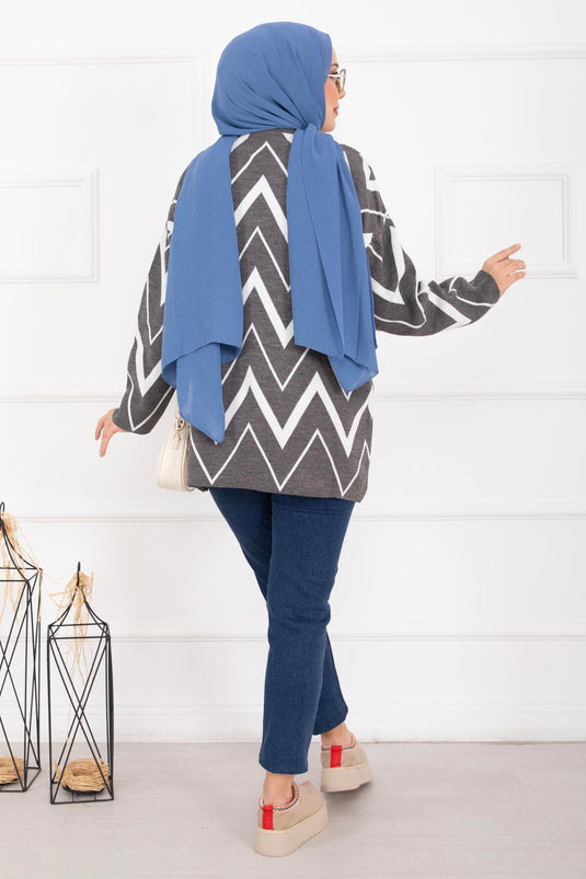 لافين زيكزاك ديزين تريكو كازاك رمادي