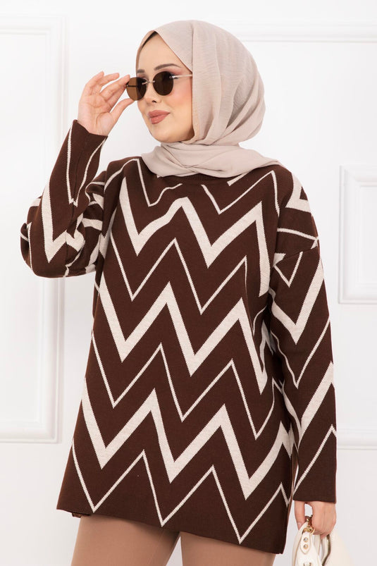 لافين زيكزاك ديزين تريكو كازاك بني