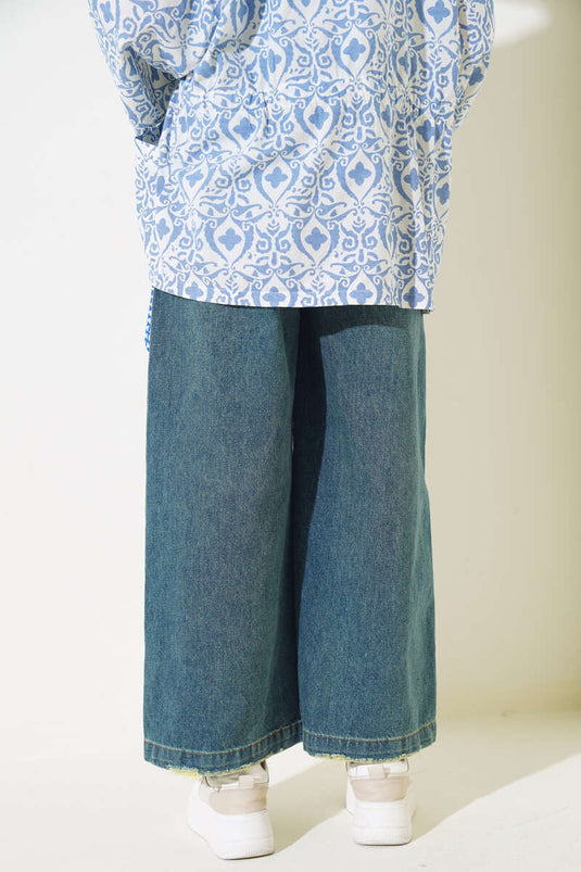 Lazer Geniş Paça Kot Pantolon Yeşil Tint