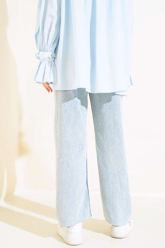 Laser Cut Wide Leg Trousers Snow Wash