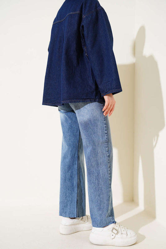 Laser Cut Wide Leg Trousers Medium Blue Snow