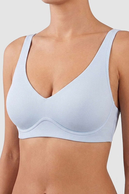 Soutien-gorge sans couture à texture découpée au laser bleu