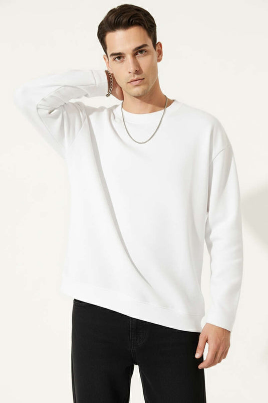 Laser Cut Long-Sleeve Sweatshirt White