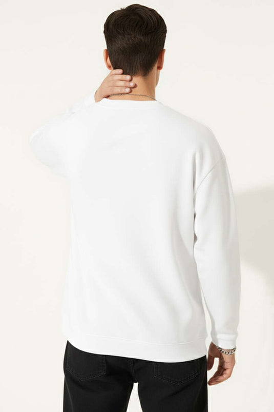 Laser Cut Long-Sleeve Sweatshirt White
