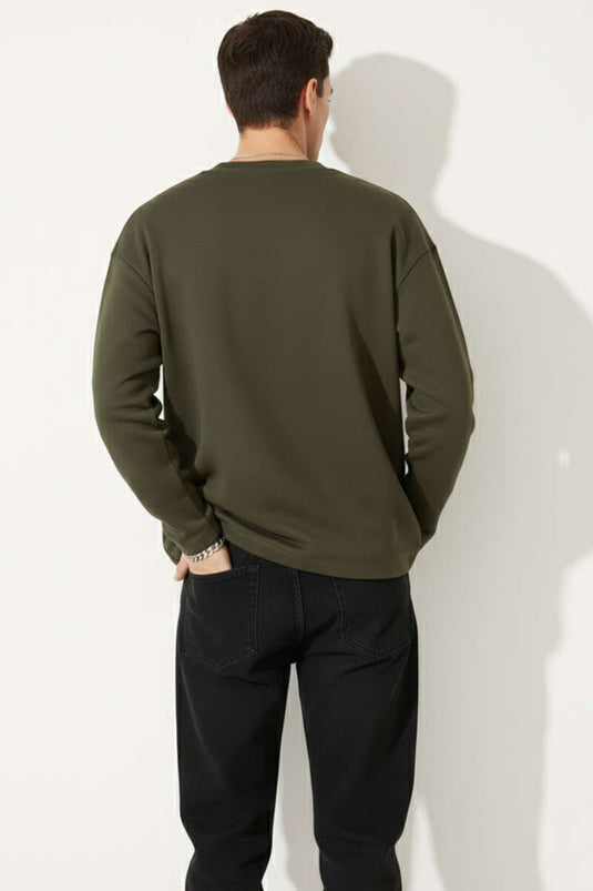 Laser Cut Long-Sleeve Sweatshirt Khaki