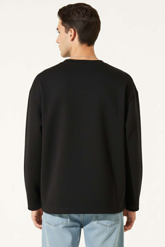 Lazer Kesim Uzun Kollu Sweatshirt Siyah