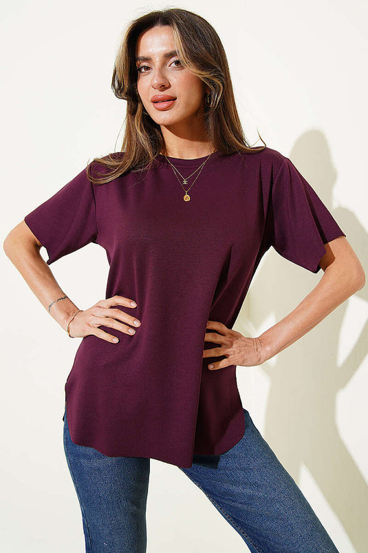 Laser Cut Basic T-shirt Plum
