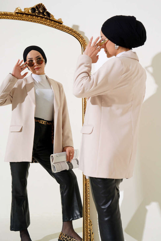 Leopard Lined Pocket Flap Jacket Beige