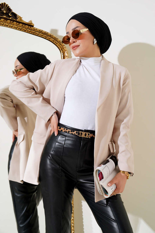 Leopard Lined Pocket Flap Jacket Beige