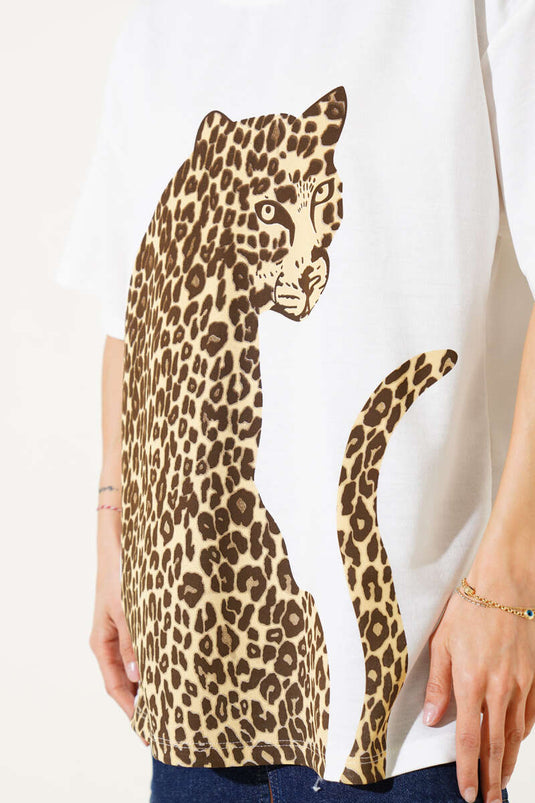 T-shirt blanc à imprimé léopard