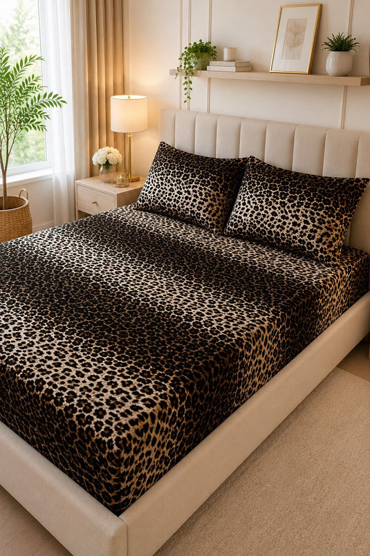 Leopardprint Extra Groot Gewatteerd Laken Set Leopard