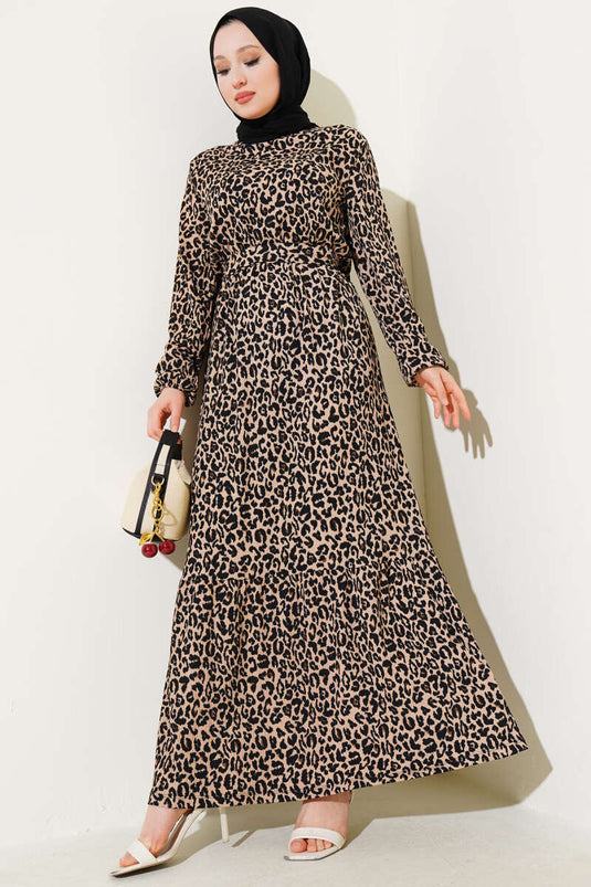 Robe portefeuille à taille élastique et motif léopard