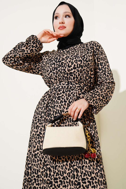 Robe portefeuille à taille élastique et motif léopard