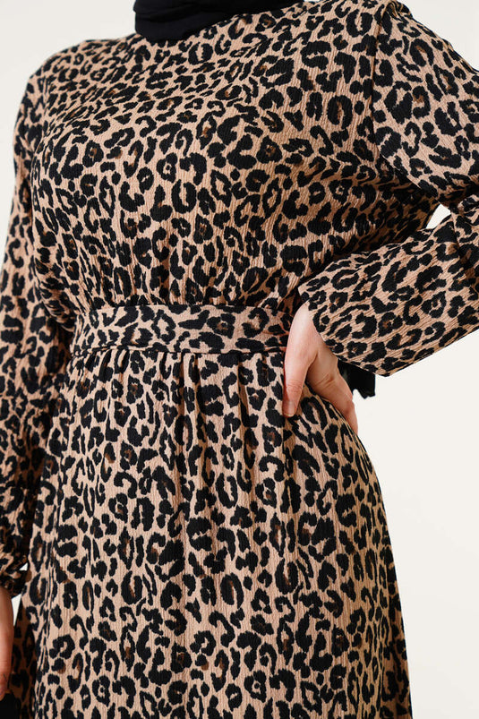 Robe portefeuille à taille élastique et motif léopard