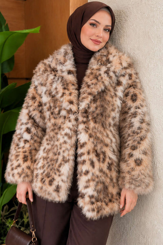 Manteau En Fourrure À Motif Léopard Avec Détails