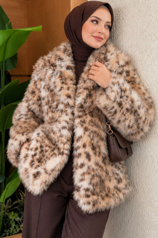 Manteau En Fourrure À Motif Léopard Avec Détails