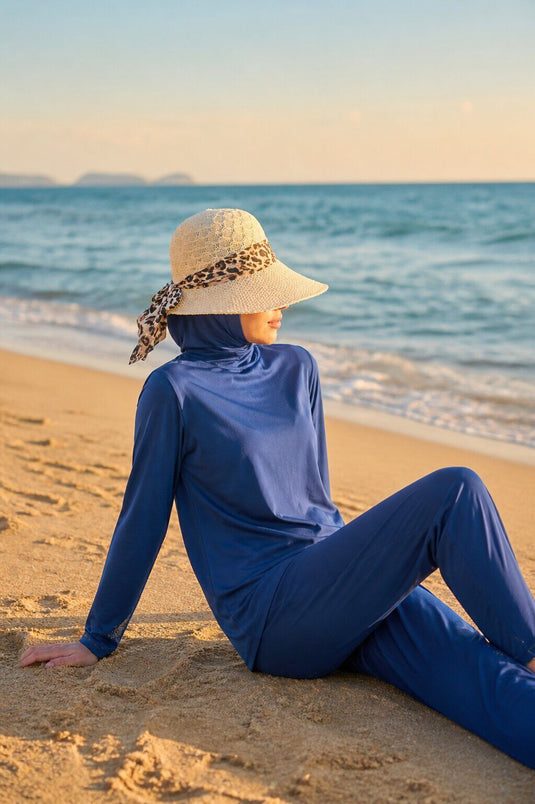Leopard Print Scarf Straw Beach Hat Mink
