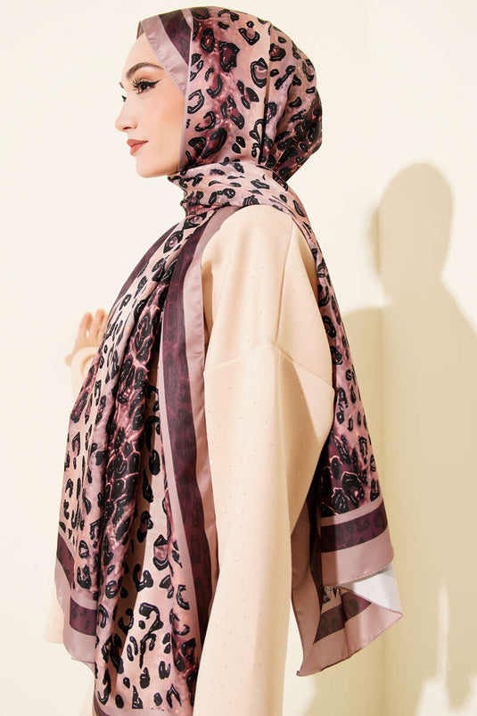 Leopard Print Silk Twill Scarf Latte
