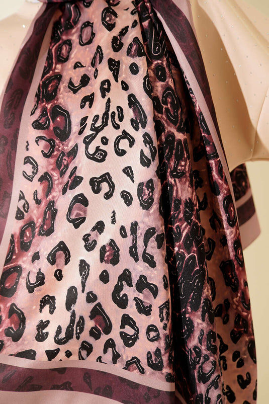 Leopard Print Silk Twill Scarf Latte