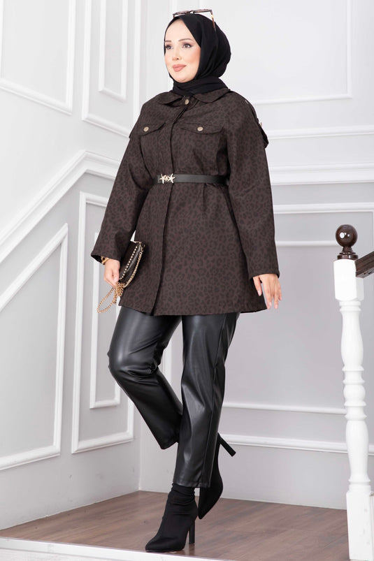 Leopard Muster Gürtel Trenchcoat Ohne Futter In Braun