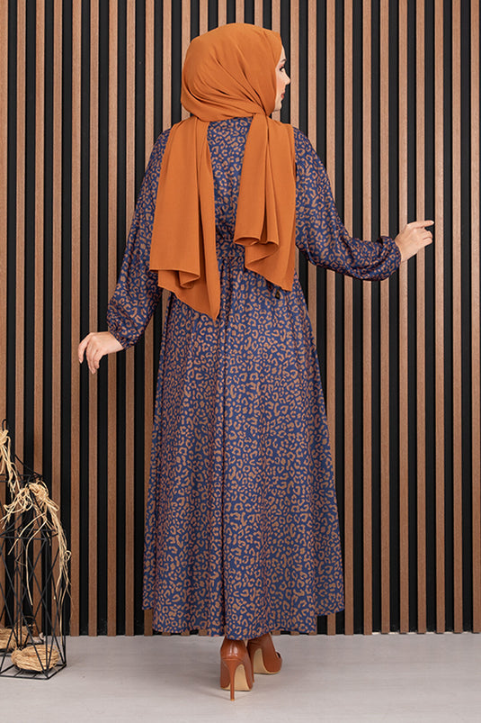 Robe hijab à ceinture imprimé léopard bleu marine