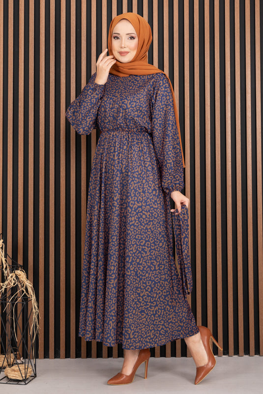 Robe hijab à ceinture imprimé léopard bleu marine