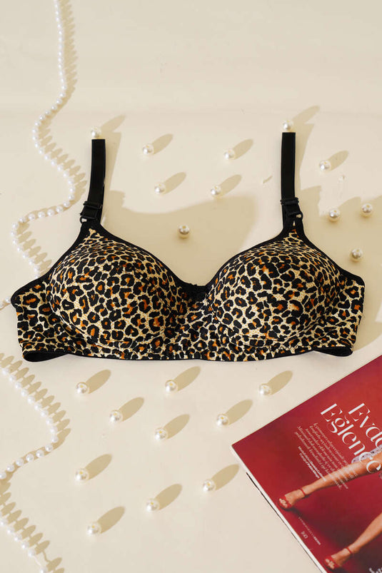 Leopard Patterned Sponge Non-Padded Bra Leopard