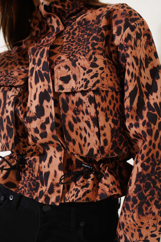 Leopar Desen Tünelli Kısa Ceket Leopar