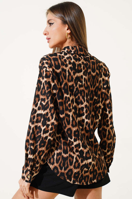 Leopard Print Tree Bark Short Shirt Leopard
