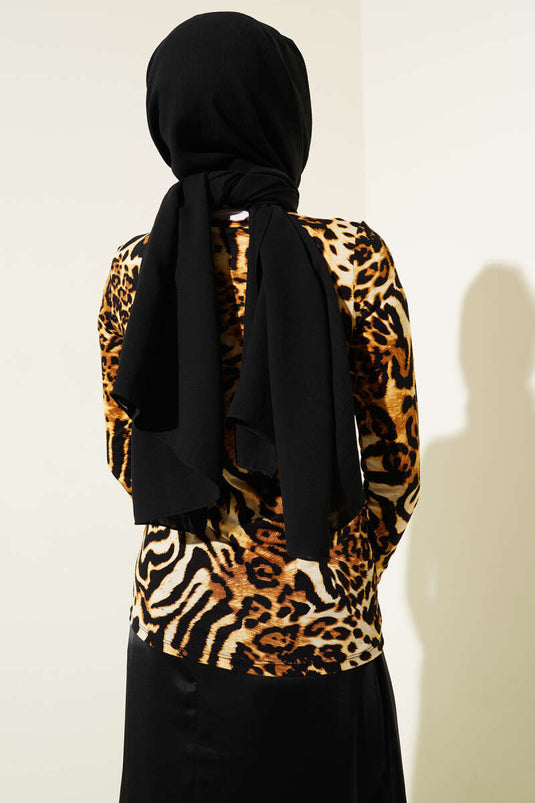 بدلة جسم أساسية بنقشة جلد النمر بلون الجمل