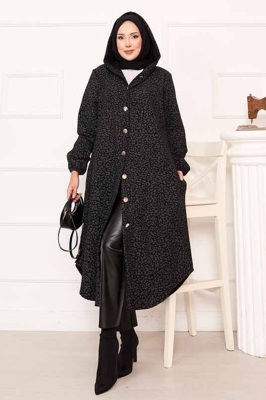 Manteau en cachemire à boutons à motif léopard fumé