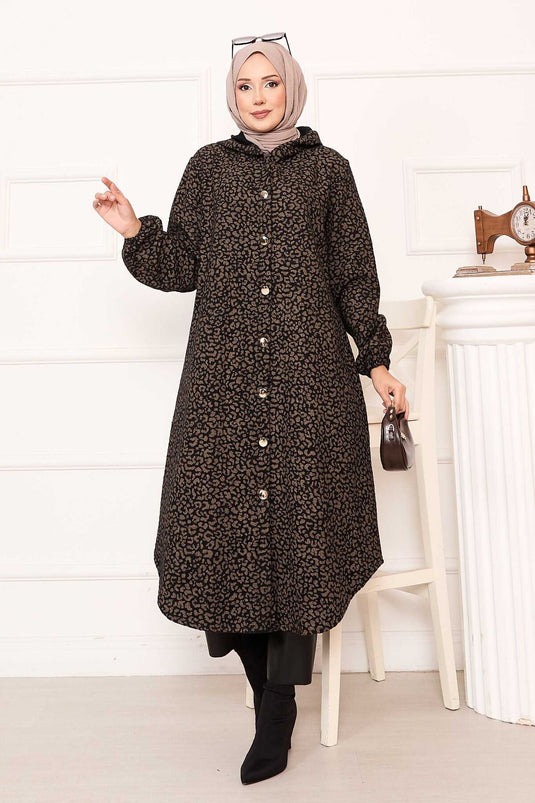 غطاء كاش بنقشة الفهد وبأزرار - قهوة