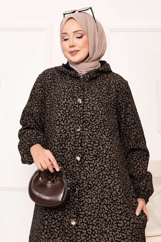 غطاء كاش بنقشة الفهد وبأزرار - قهوة