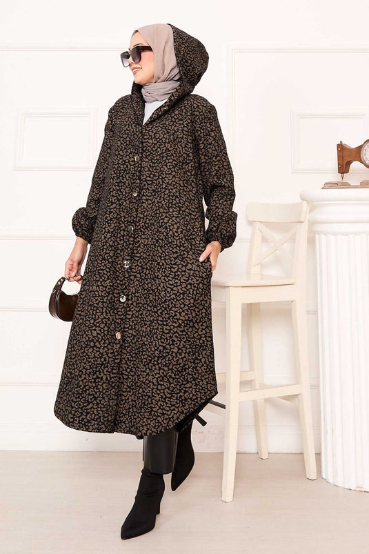 غطاء كاش بنقشة الفهد وبأزرار - قهوة