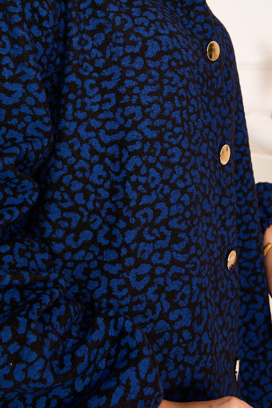 Leopard Patterned Buttoned Cashmere Cape Bag