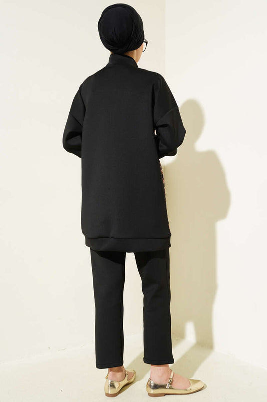 طقم غطس مزدوج بسحاب بنقشة الفهد بلون الجمل