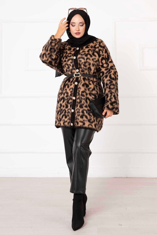 Leopardenmuster Strickjacke -2
