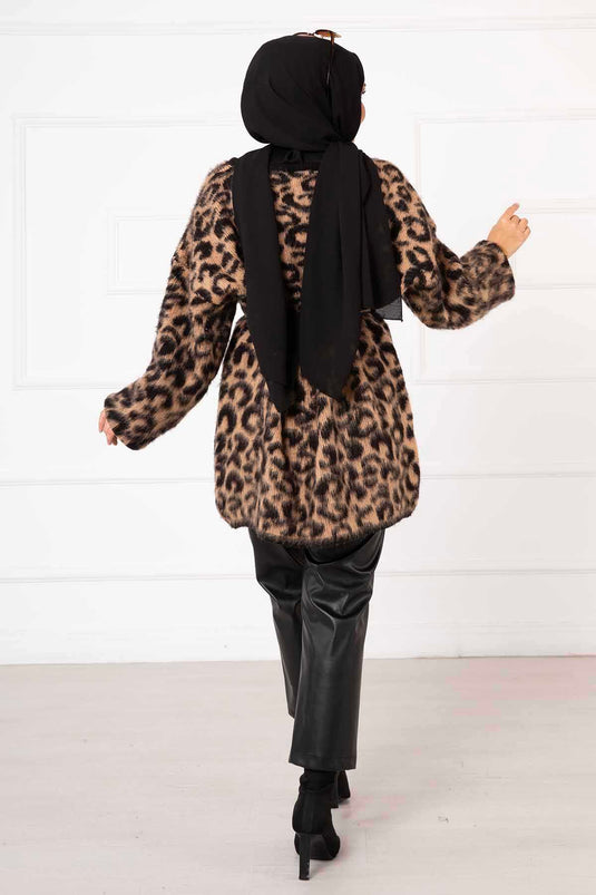 Leopardenmuster Strickjacke -2