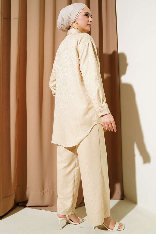 Costume deux pièces en jacquard à motifs léopard beige